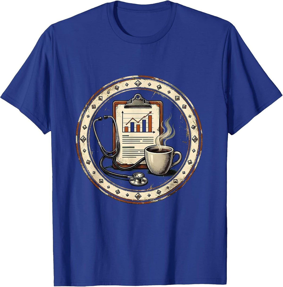 Men's Medical Assistant Clipboard and Coffee Graphic T-Shirt - Royal Blue