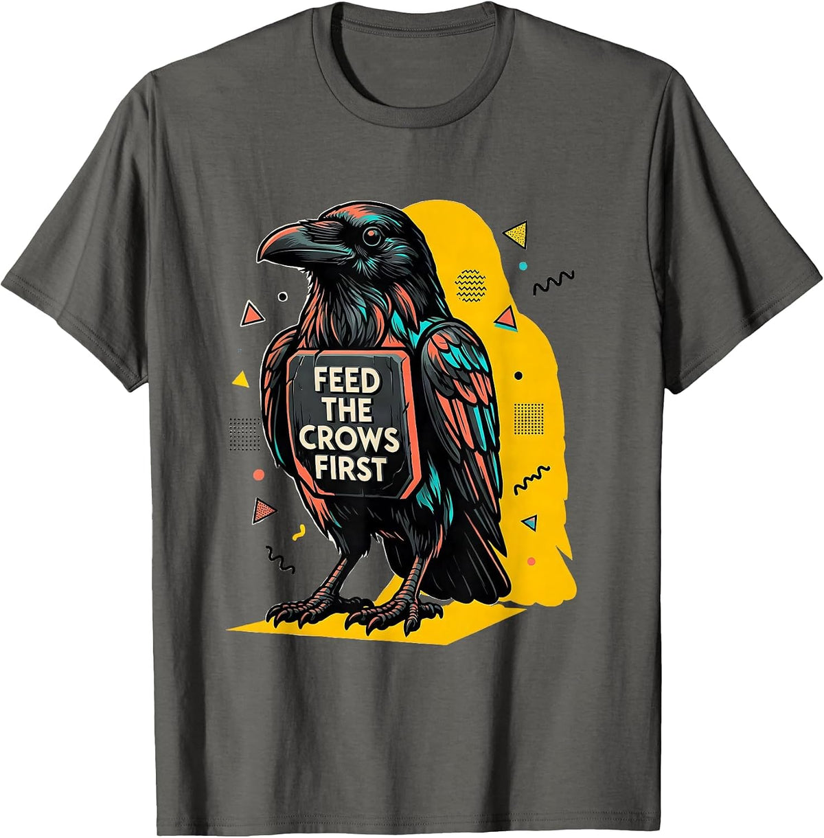 Men's Feed the Crows First Dark Crow Graphic Design T-Shirt - Asphalt Grey
