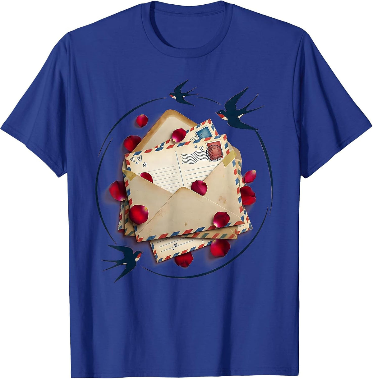 Gigi Swallow Birds Ornate Letter G Illustration T-Shirt - Royal Blue