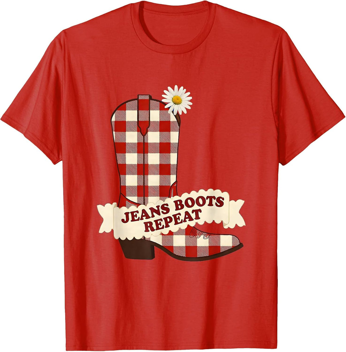 Men's Jeans Boots Repeat Country Life Graphic Design T-Shirt - Red