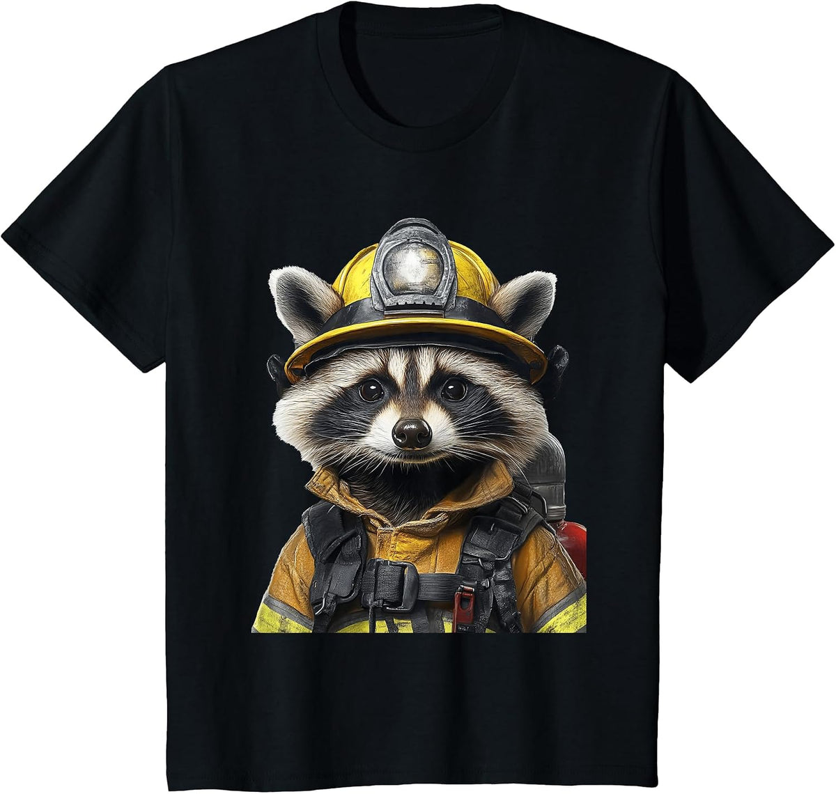 Raccoon Fireman T-Shirt - Black