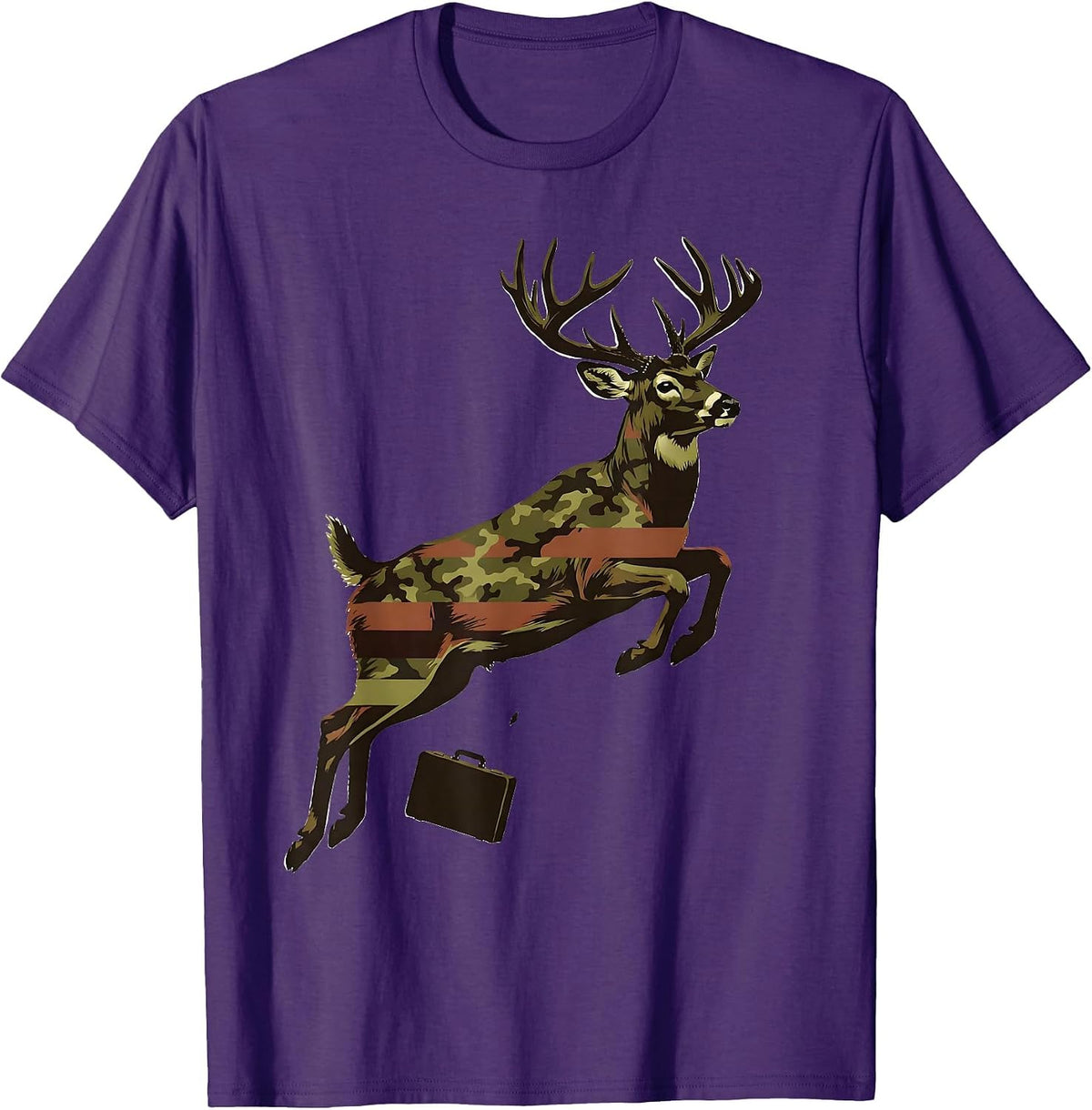 Leaping Whitetail Buck Camo Flag Hunting Dad Gift T-Shirt - Purple