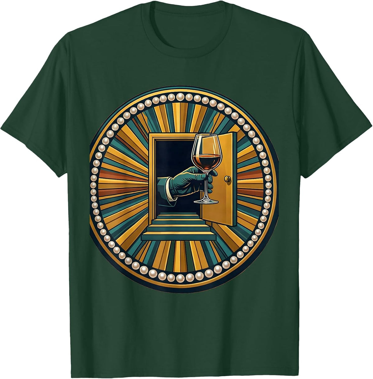 Men's Speakeasy Badge Roaring 20s Party Costume Glam T-Shirt - Dark Green
