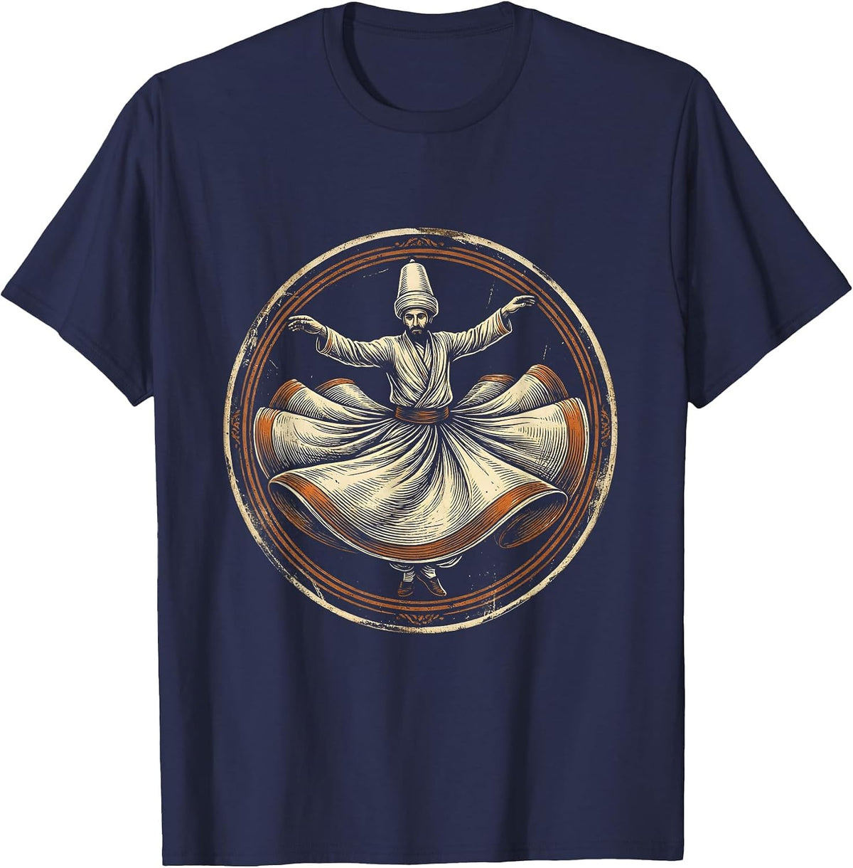 Sufi Dervish Whirling Spiritual Mystic Art T-Shirt - Navy Blue