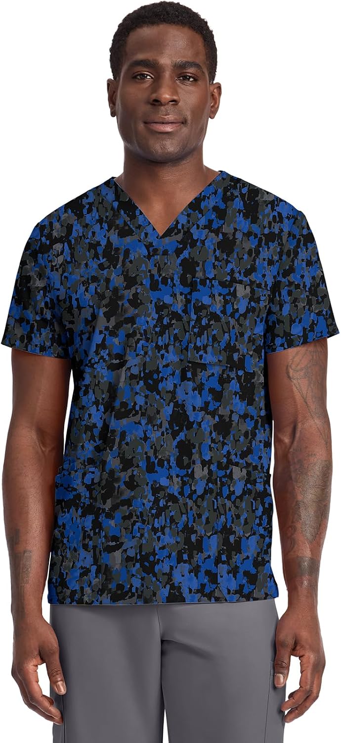 Cherokee Genuine Men and Women V-Neck Printed Top 4 Pockets - Dabbling in Paint