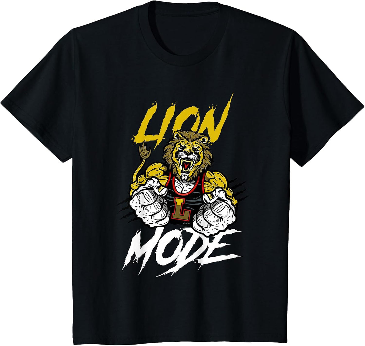 Lion Mode Big Biceps Strong Lion Weightlifting Gym Workout T-Shirt - Black