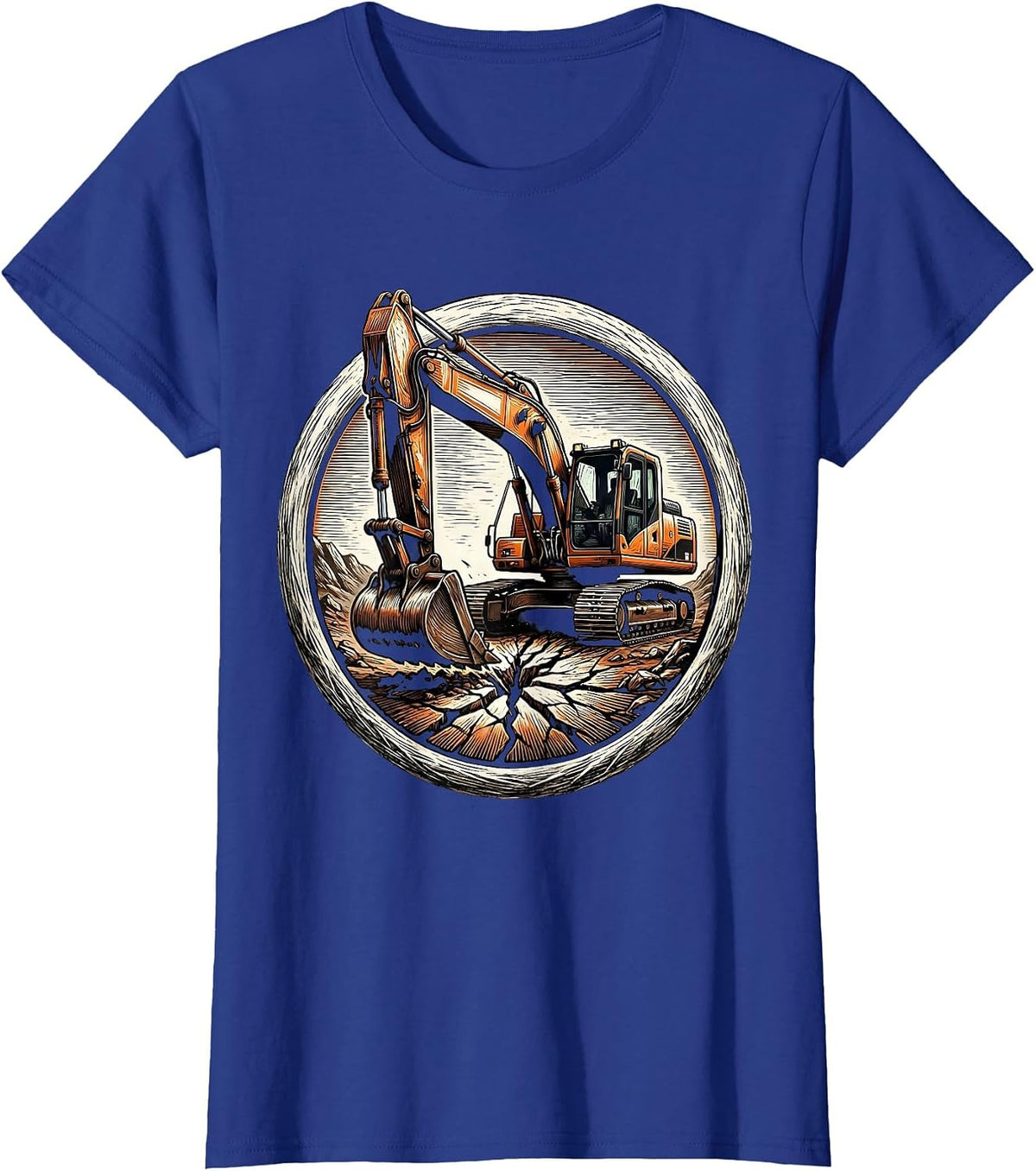 Women's Excavator Digging Cracked Earth Graphic T-Shirt - Royal Blue