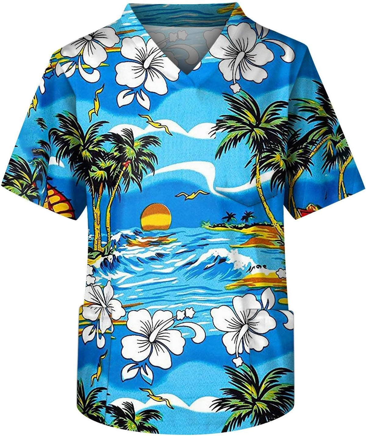 Men's Medical Scrub Top V-Neck Breathable Stretch Work Shirt with Pockets - 2-blue