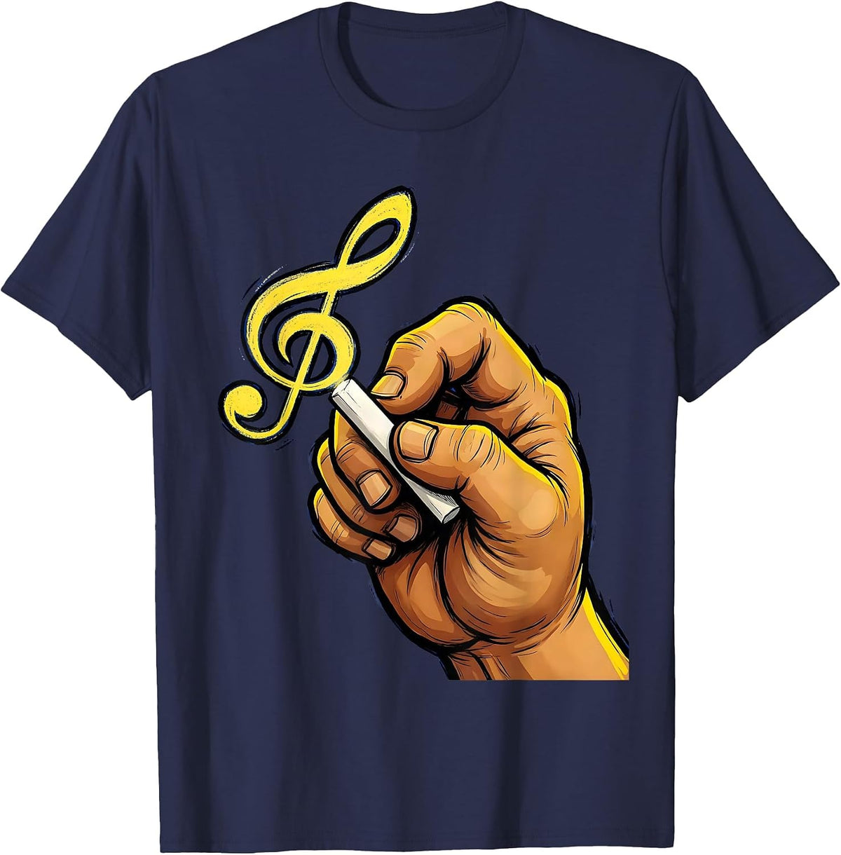 Music Teacher Treble Clef Chalk Hand Illustration T-Shirt - Navy Blue