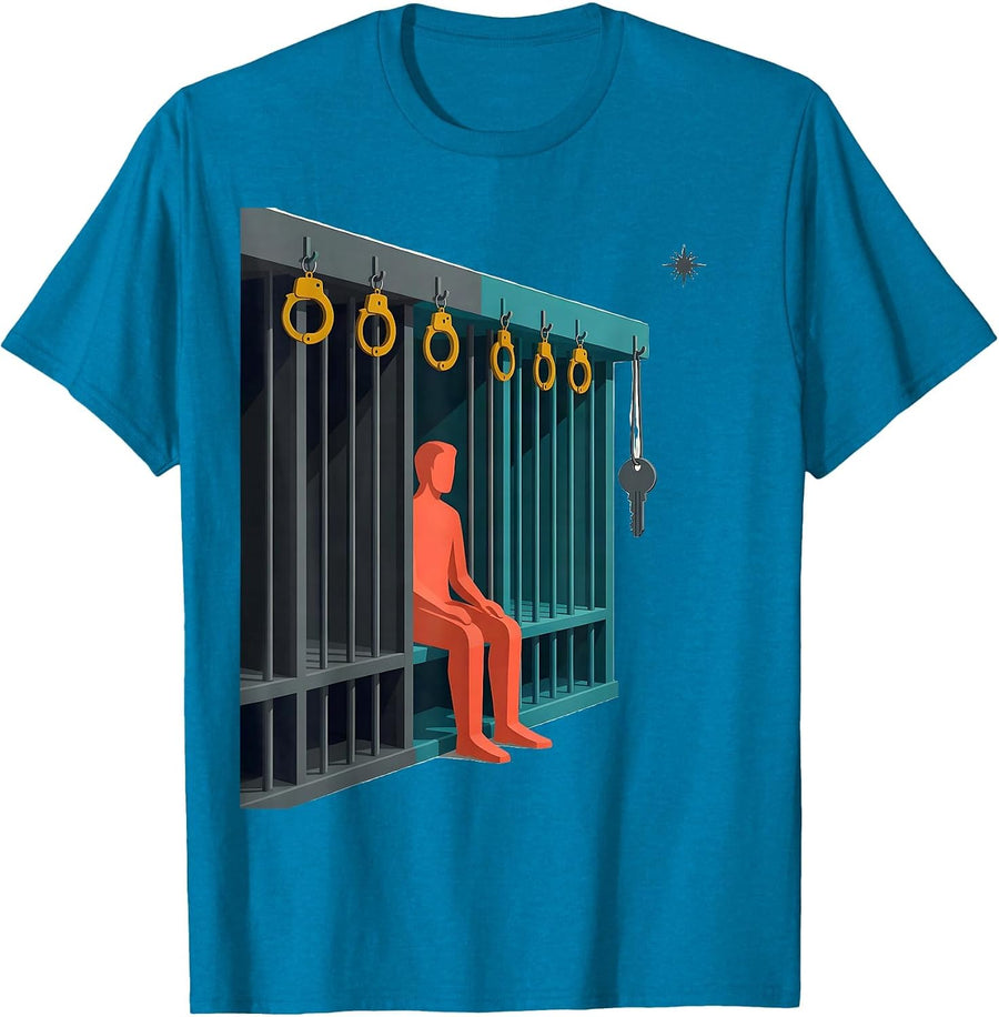 Midcentury Custody Rack Funny Police Officer Correctional T-Shirt - Sapphire Blue