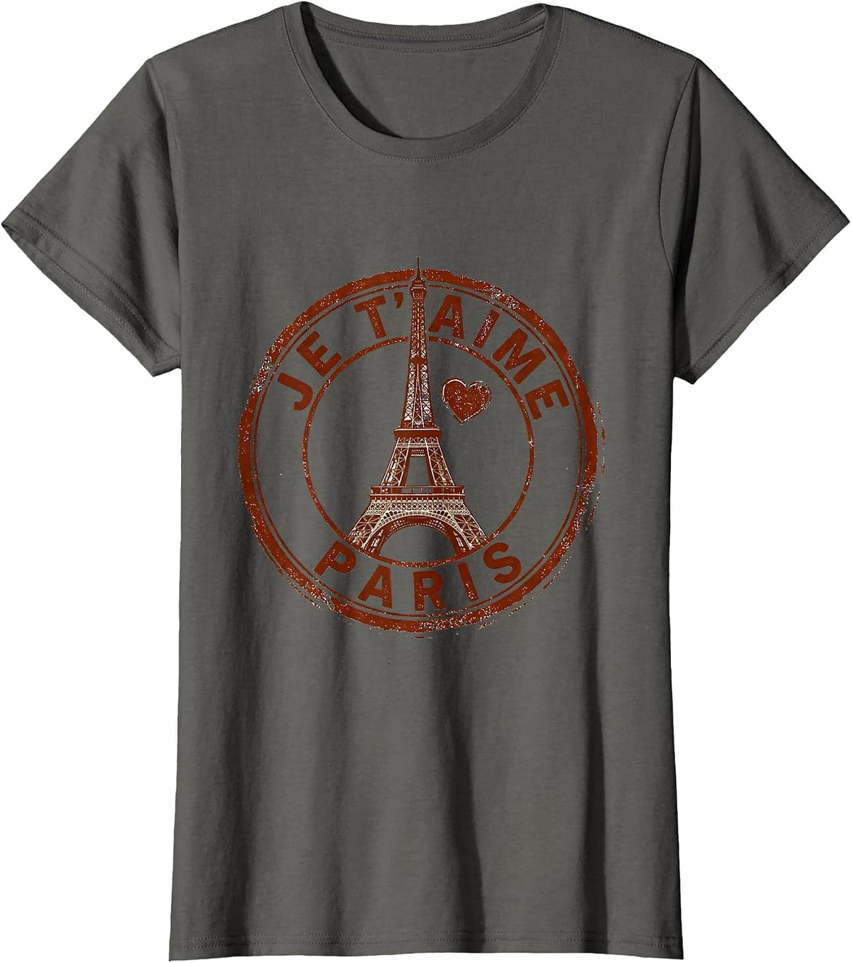 Women's Je t'aime Paris Rubber Stamp Eiffel Tower Travel Souvenir T-Shirt - Asphalt Grey