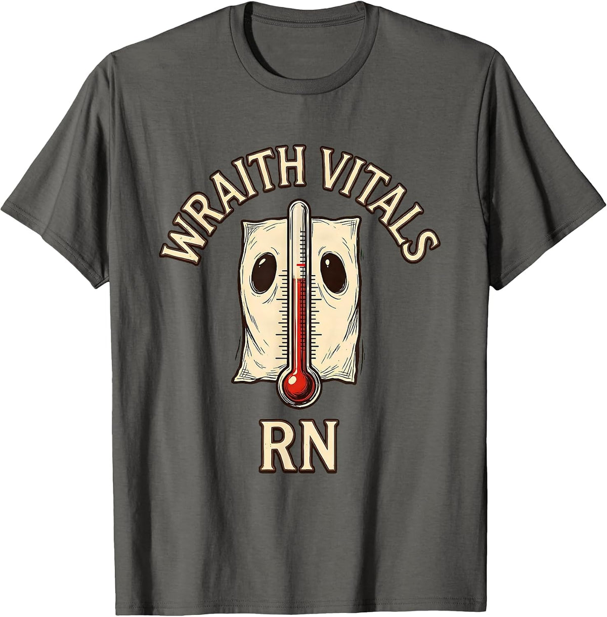 Wraith Vitals RN Vintage Halloween Nurse Medical Humor T-Shirt - Asphalt Grey