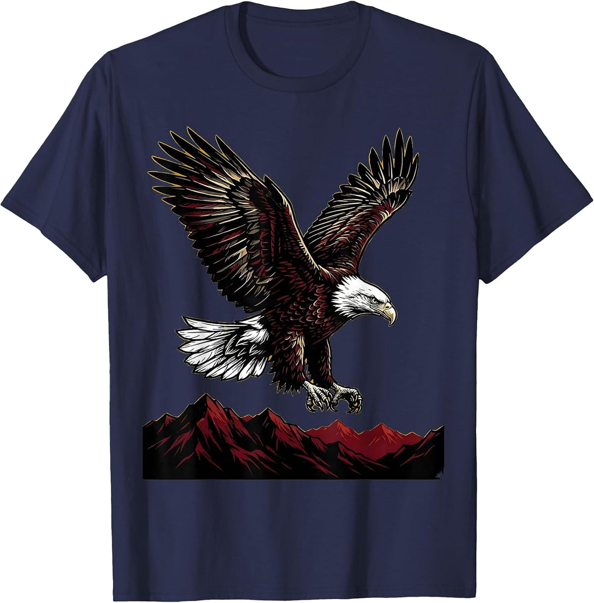 Men's Bald Eagle Soaring Over Mountain Ridge T-Shirt - Navy Blue