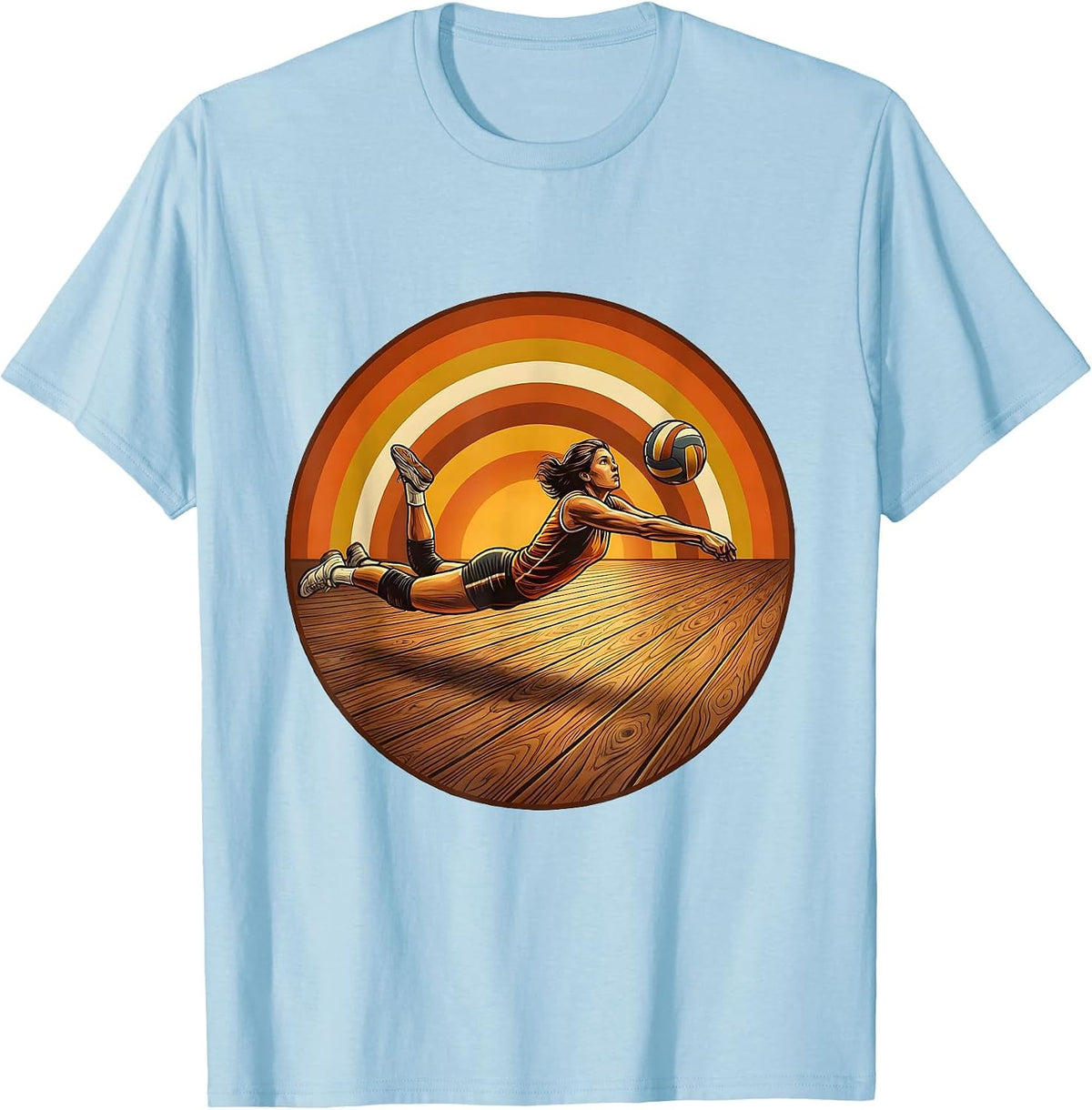 Volleyball Libero Diving Save Graphic Tee T-Shirt - Baby Blue