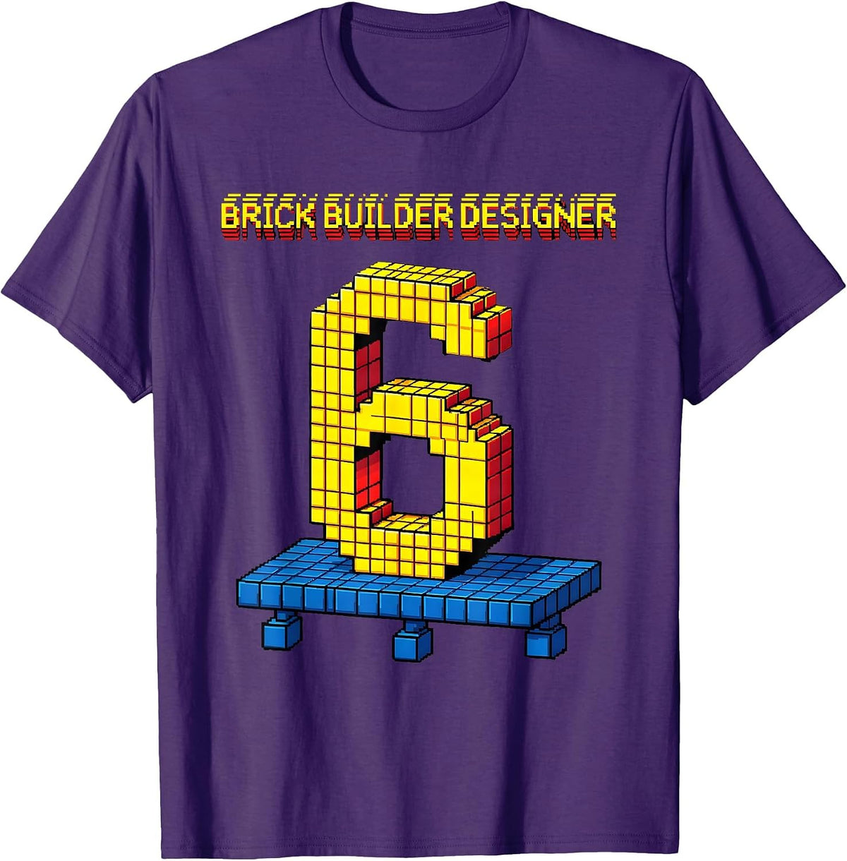 Brick Builder Designer 6 Pixel Art Building Bricks Boy T-Shirt - Purple