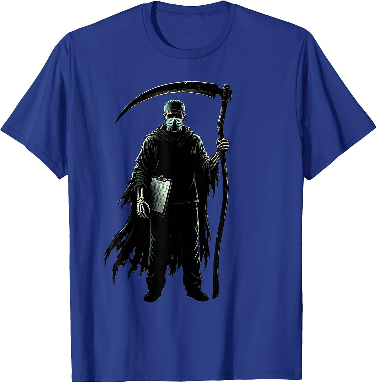Halloween Grim Reaper Surgical Scrubs Design T-Shirt - Royal Blue