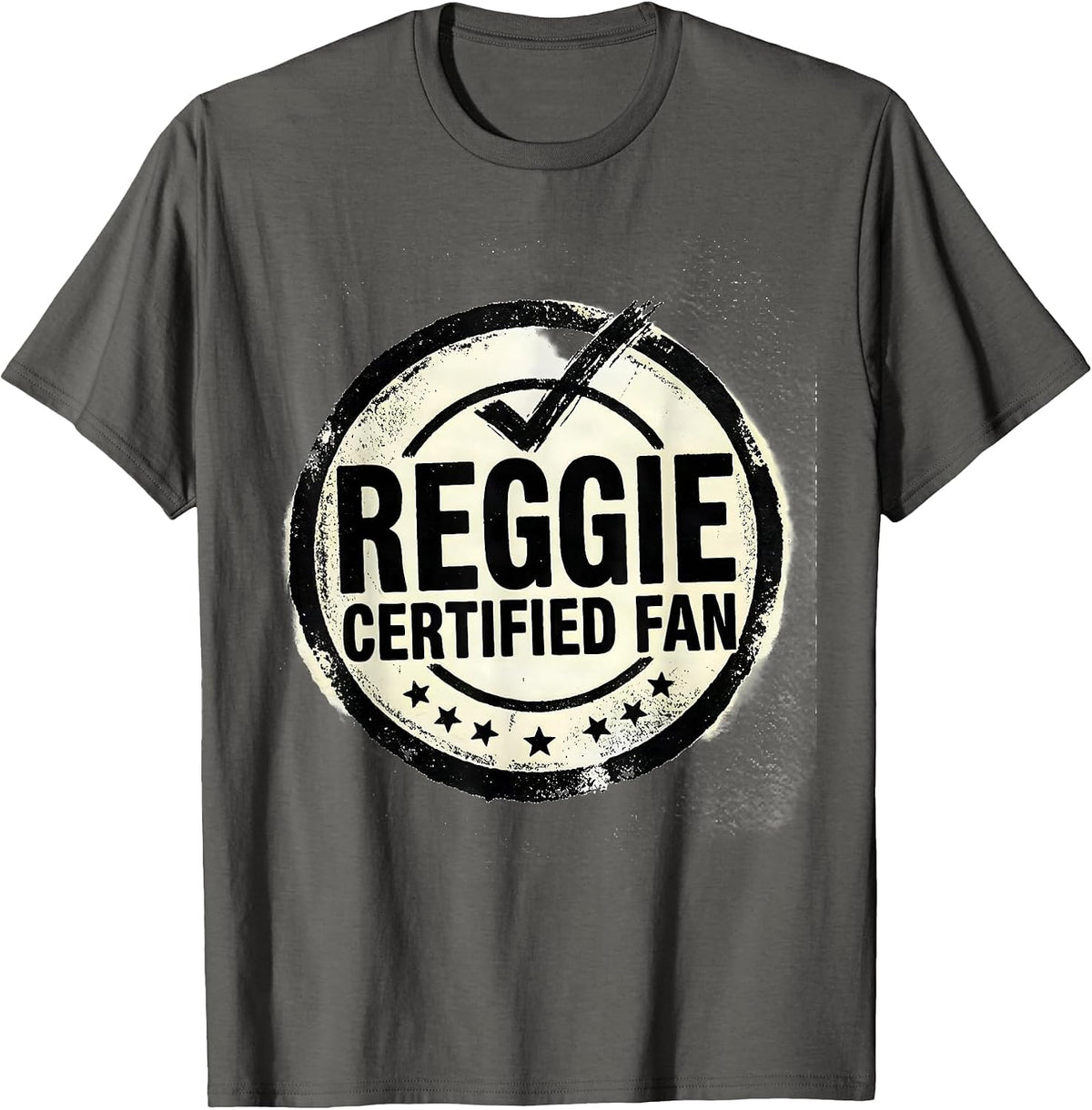 Men's REGGIE CERTIFIED FAN Rubber Stamp Grunge Vintage Style T-Shirt - Asphalt Grey