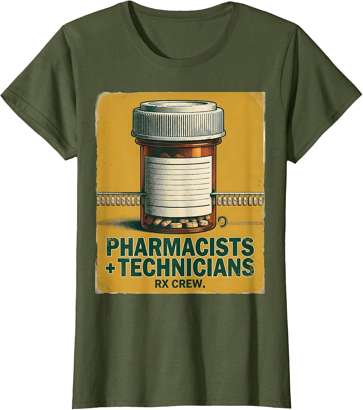 Women's Pharmacists + Technicians, Rx Crew Vintage Pharmacy Squad T-Shirt - Olive Green