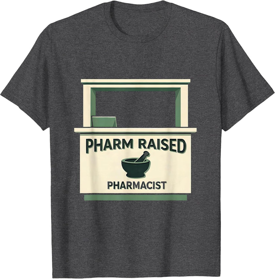 Men's Pharm Raised Pharmacist Funny Pharmacy Tech Crew Halloween T-Shirt - Dark Heather Grey