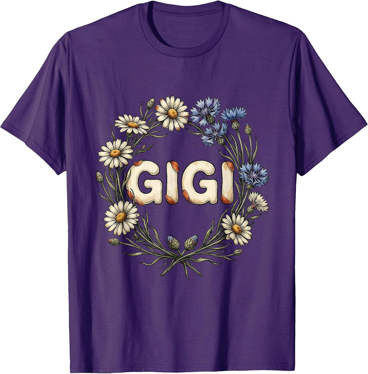Men's Gigi Vintage Floral Positivity Wildflower Mom Gift T-Shirt - Purple