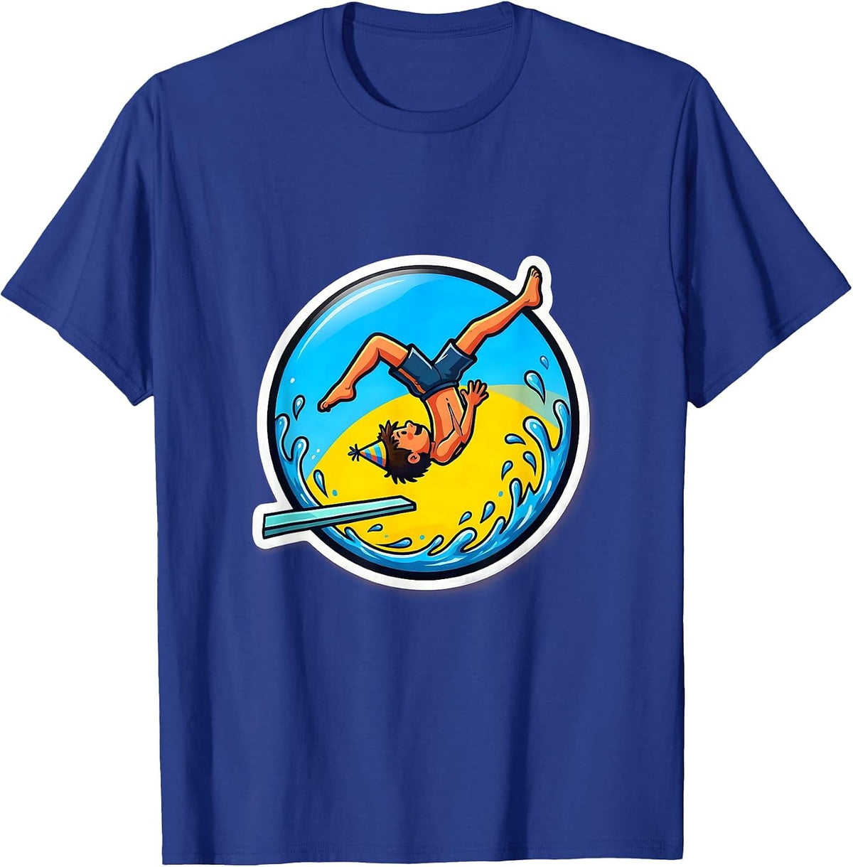 Birthday Boy Diving Board Backflip Illustration T-Shirt - Royal Blue