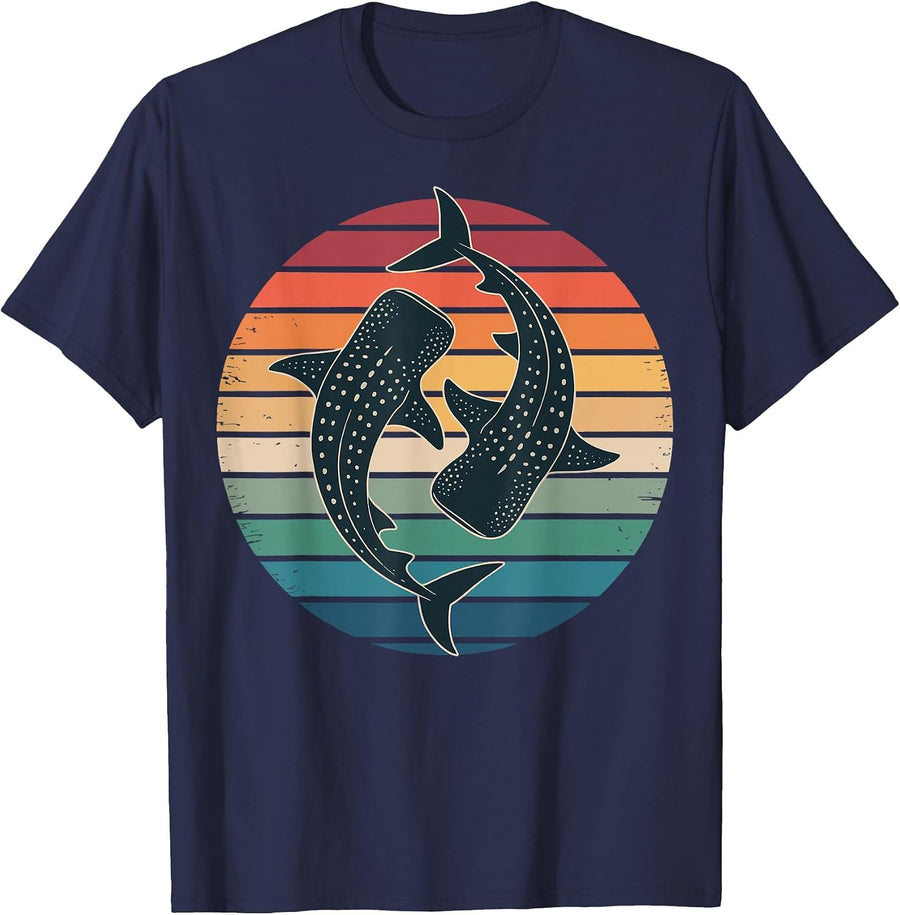 Whale Shark Retro T-Shirt - Navy Blue