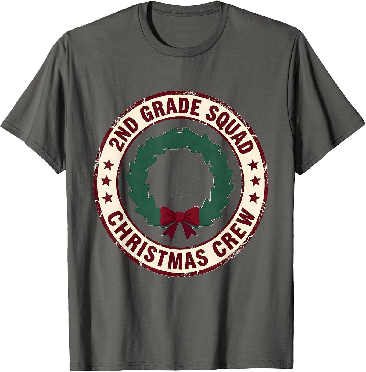 Men's 2nd Grade Squad Christmas Crew Teacher Holiday Squad Emblem T-Shirt - Asphalt Grey