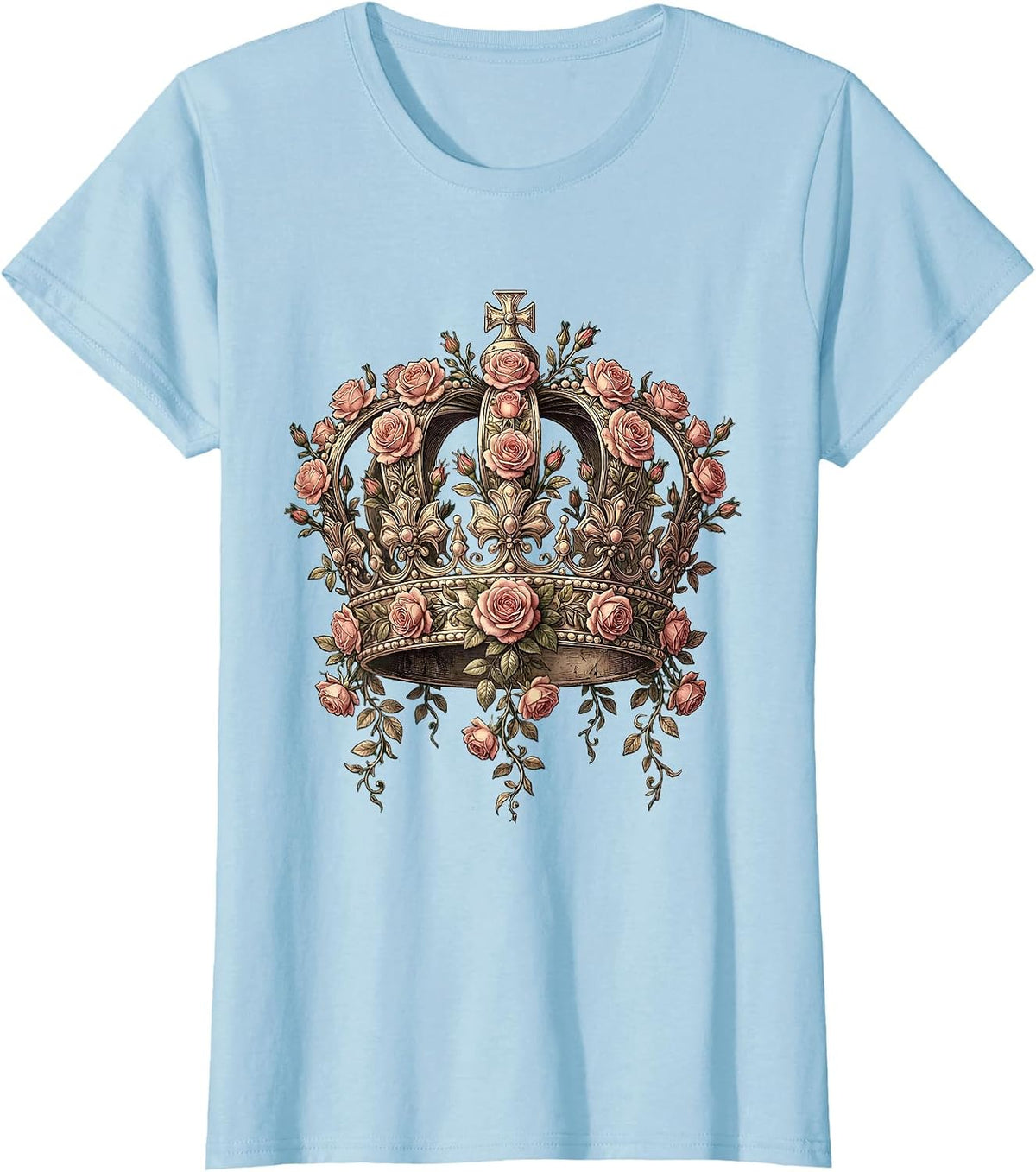 Gigi Crown Blooming Roses Floral Illustration T-Shirt - Baby Blue