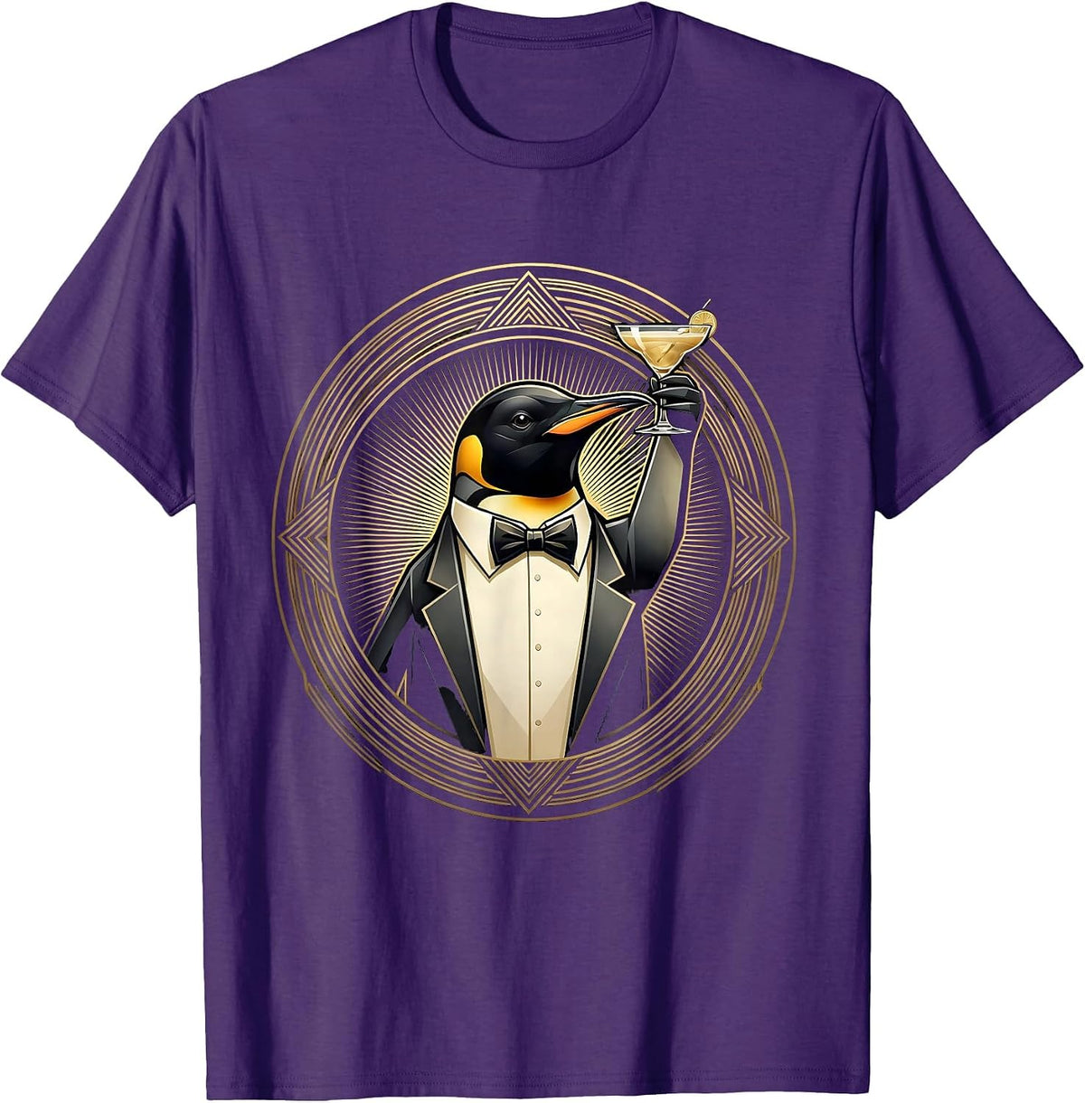 Men's Dapper Penguin Tuxedo Cocktail Party Graphic T-Shirt - Purple