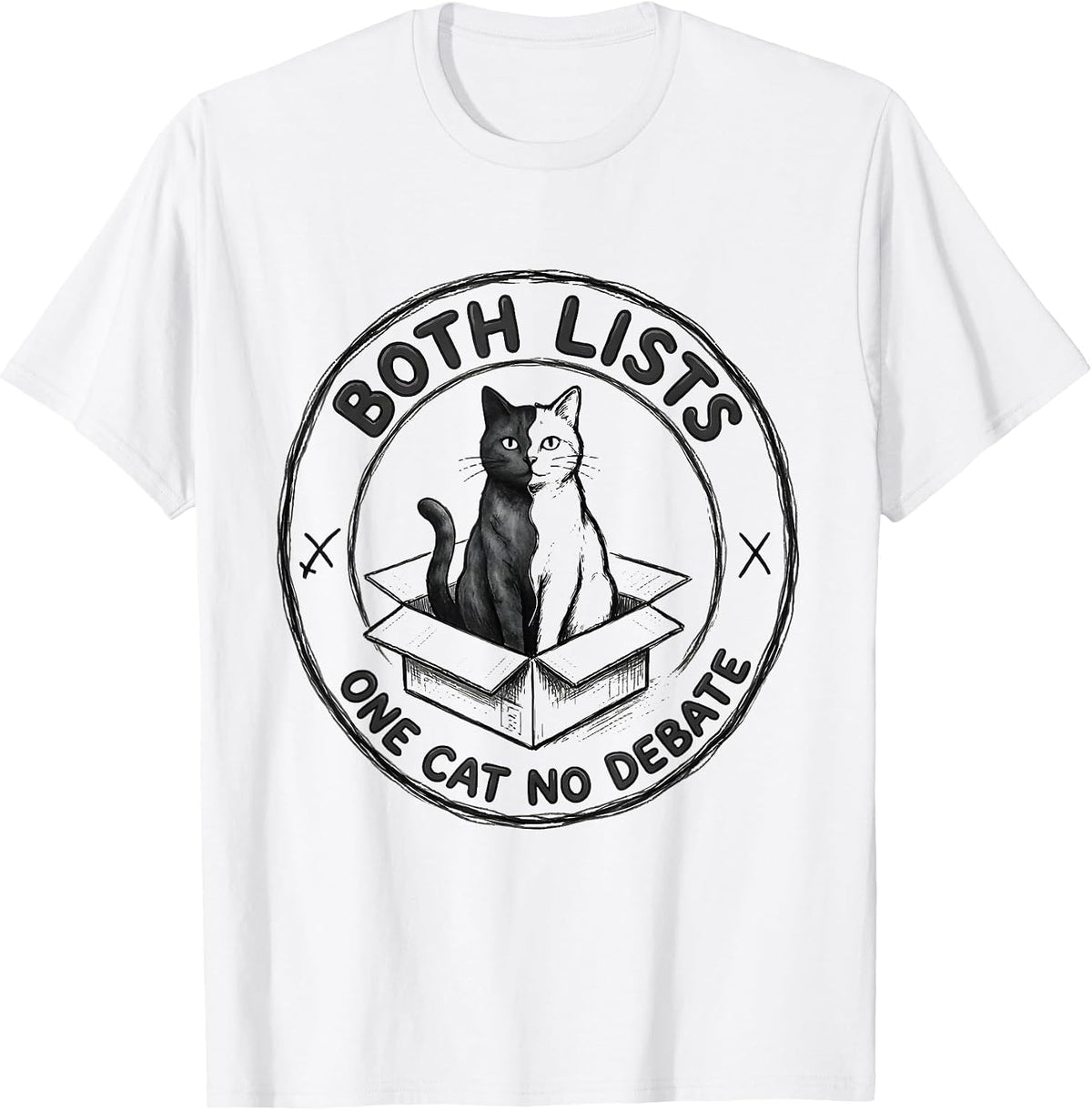 Men's Both Lists One Cat No Debate Funny Science Cat Lover Quantum T-Shirt - White
