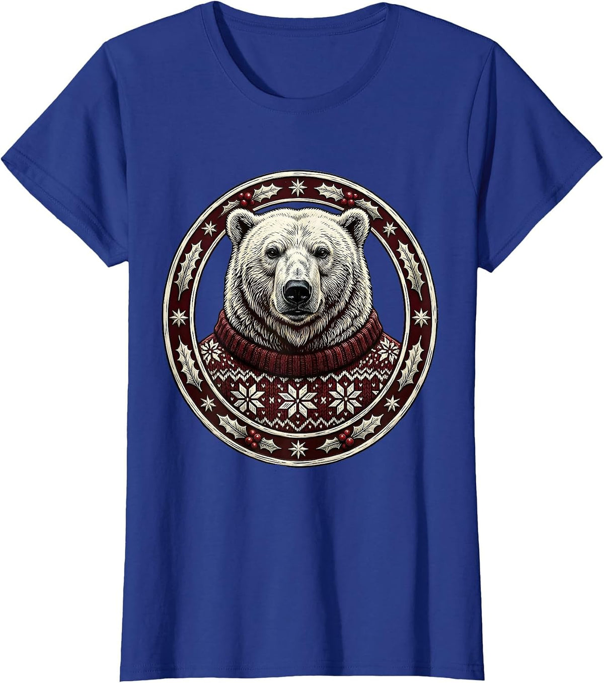 Women's Polar Bear Cozy Christmas Sweater Holiday Design T-Shirt - Royal Blue