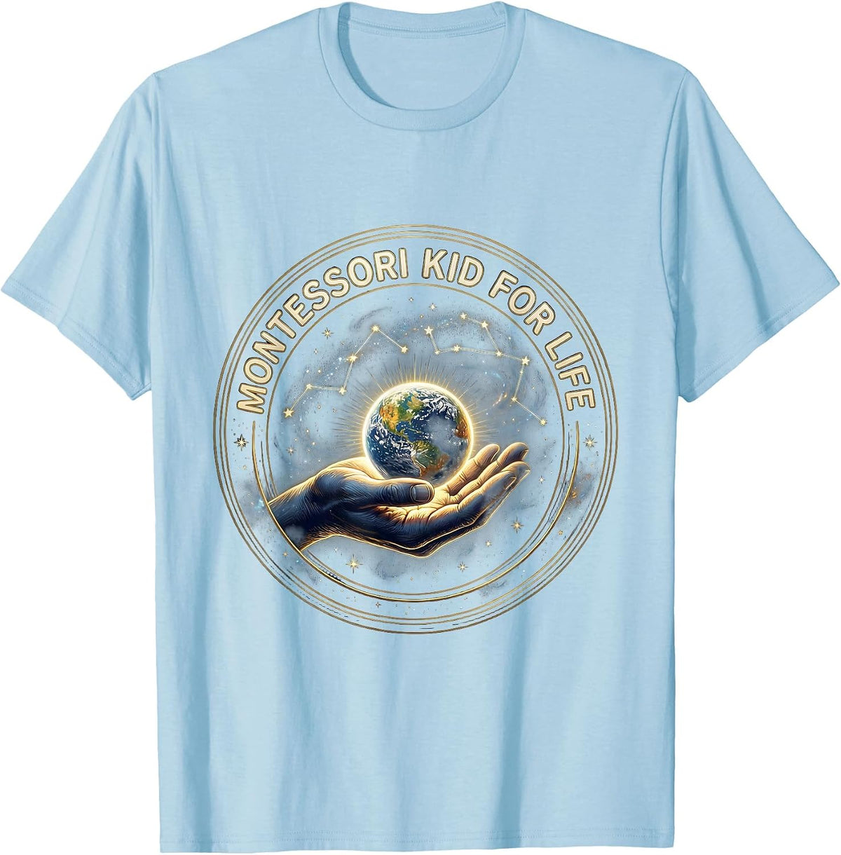 Montessori Kid For Life Back to School Design T-Shirt - Baby Blue