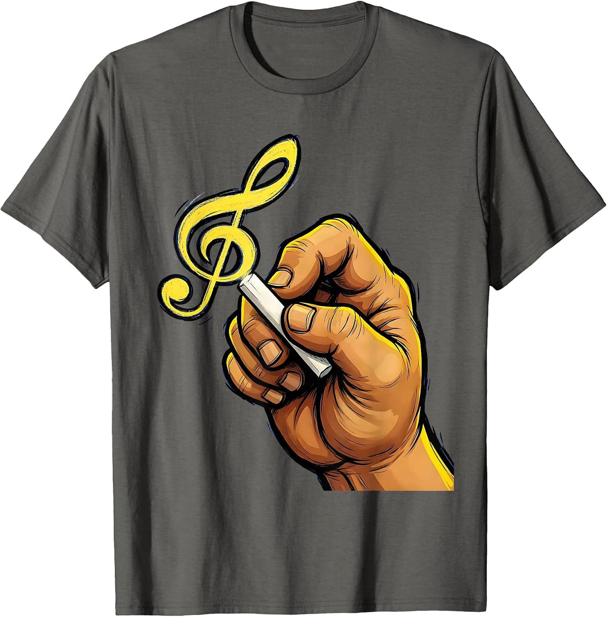 Music Teacher Treble Clef Chalk Hand Illustration T-Shirt - Asphalt Grey