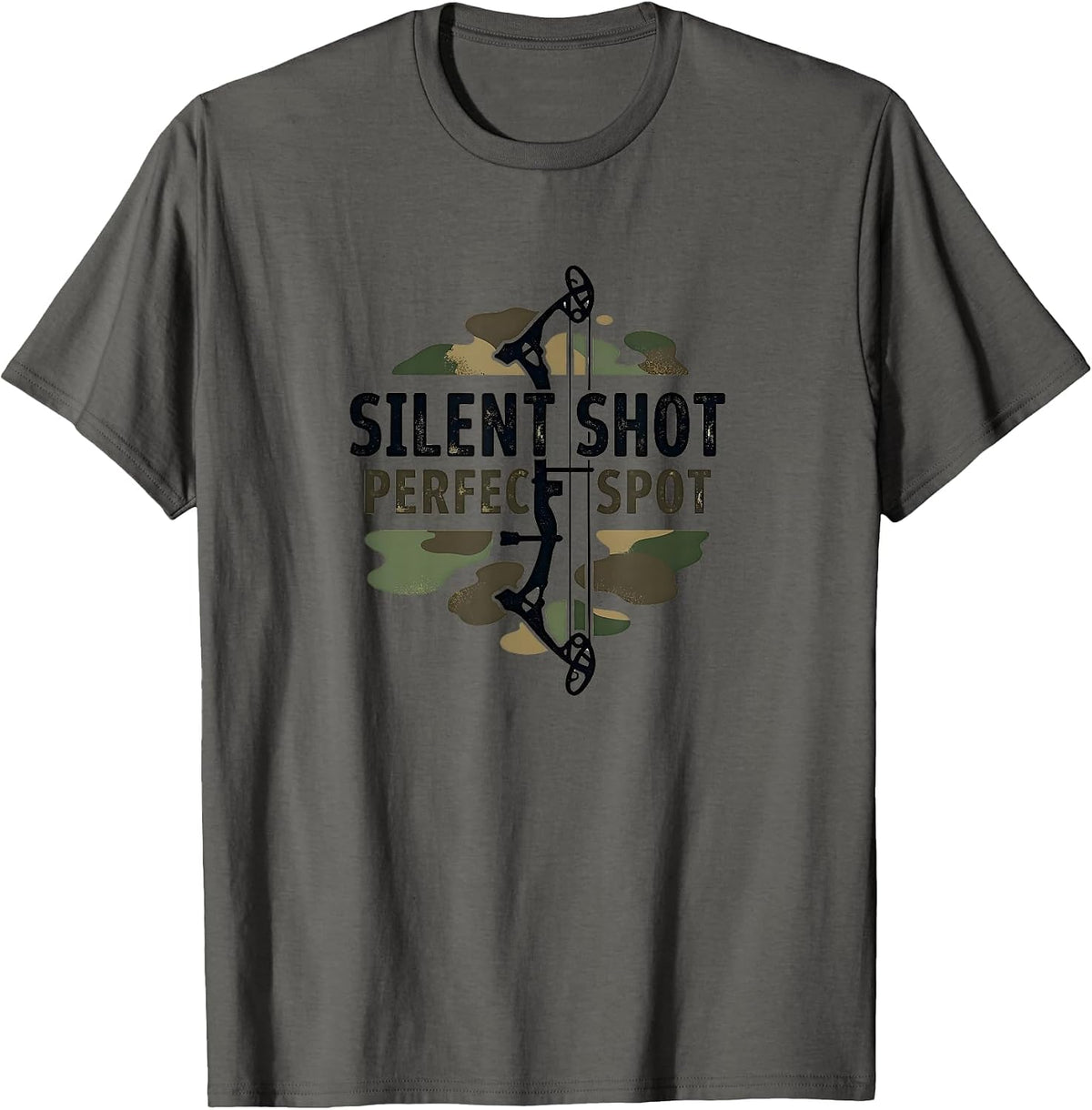 Silent Shot Perfect Spot Camo Bow Hunter Design T-Shirt - Asphalt Grey