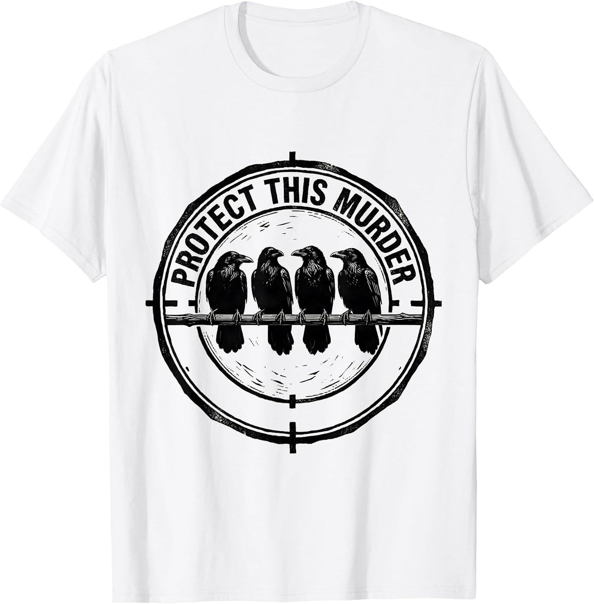 Men's Protect This Murder Linocut Crow Pun Bird Lover Humor T-Shirt - White