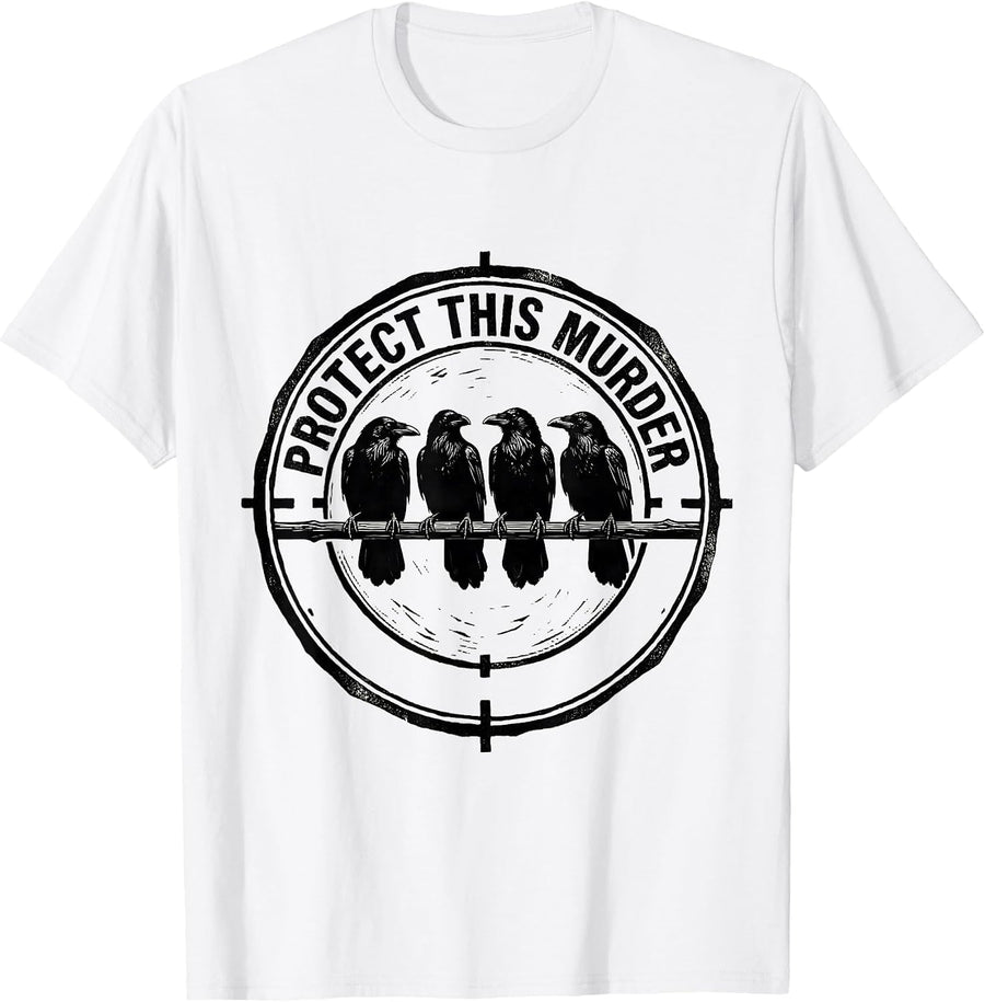 Men's Protect This Murder Linocut Crow Pun Bird Lover Humor T-Shirt - White