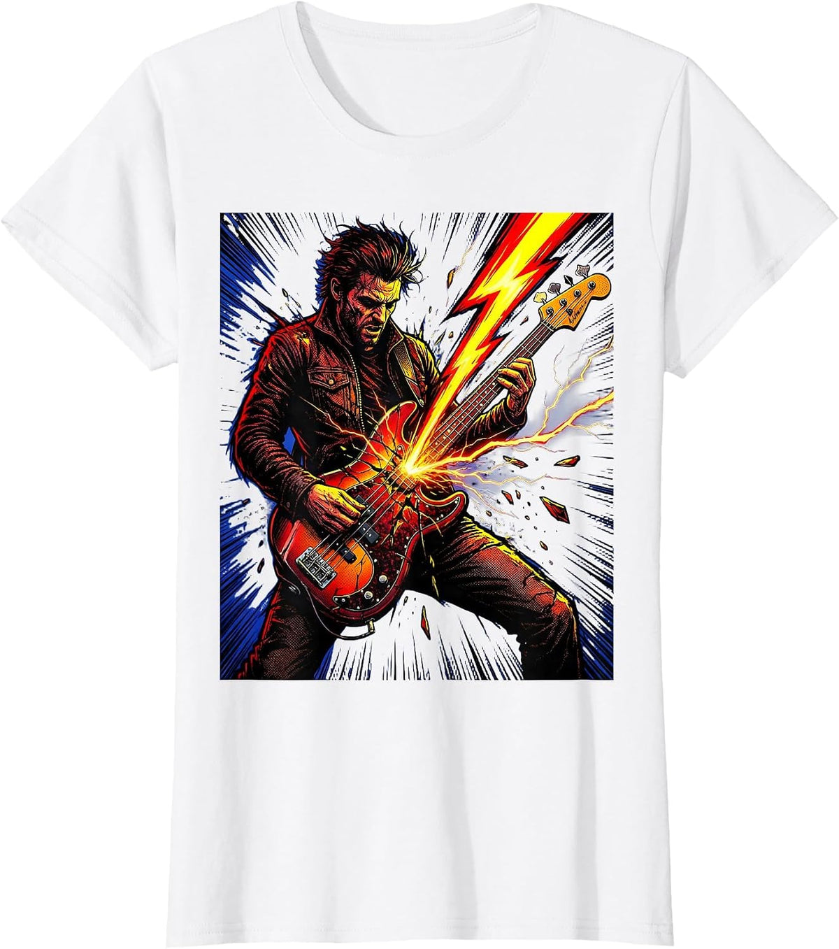 Women's Bassist Lightning Bolt Bass Guitar Rock Band Tee T-Shirt - White