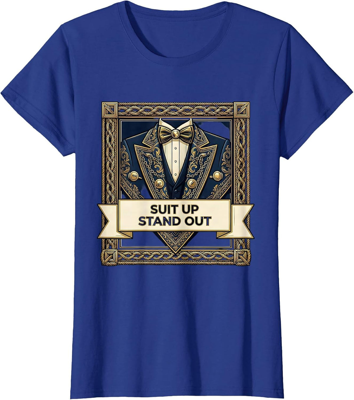Women's Suit Up Stand Out Tuxedo Graphic Design T-Shirt - Royal Blue