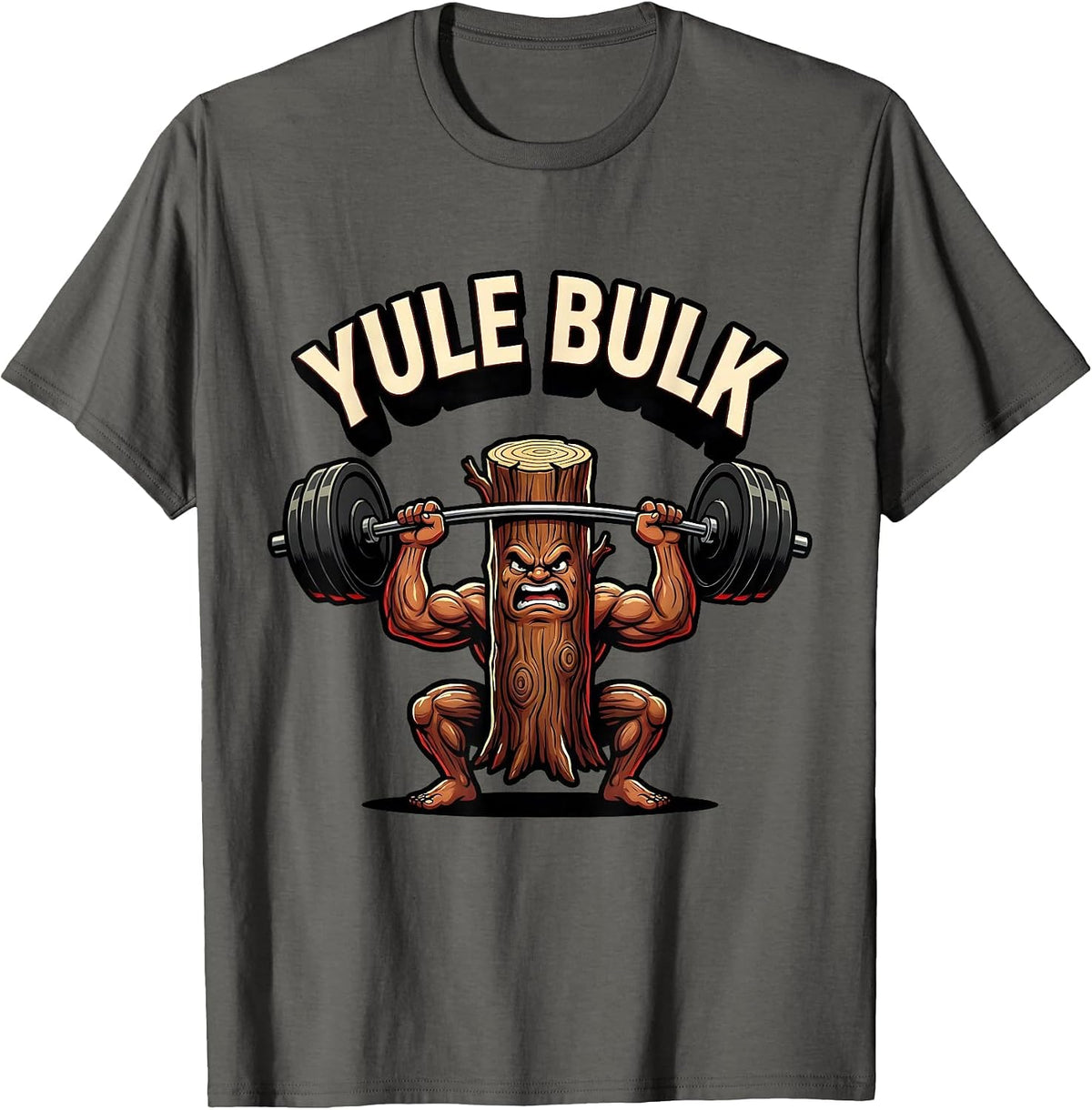 Yule Bulk Funny Christmas Gym Weightlifting Bodybuilding T-Shirt - Asphalt Grey