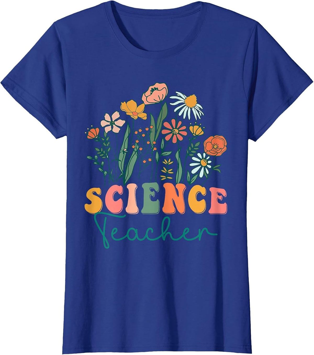 Groovy Wildflower Science Teacher Tees T-Shirt - Royal Blue