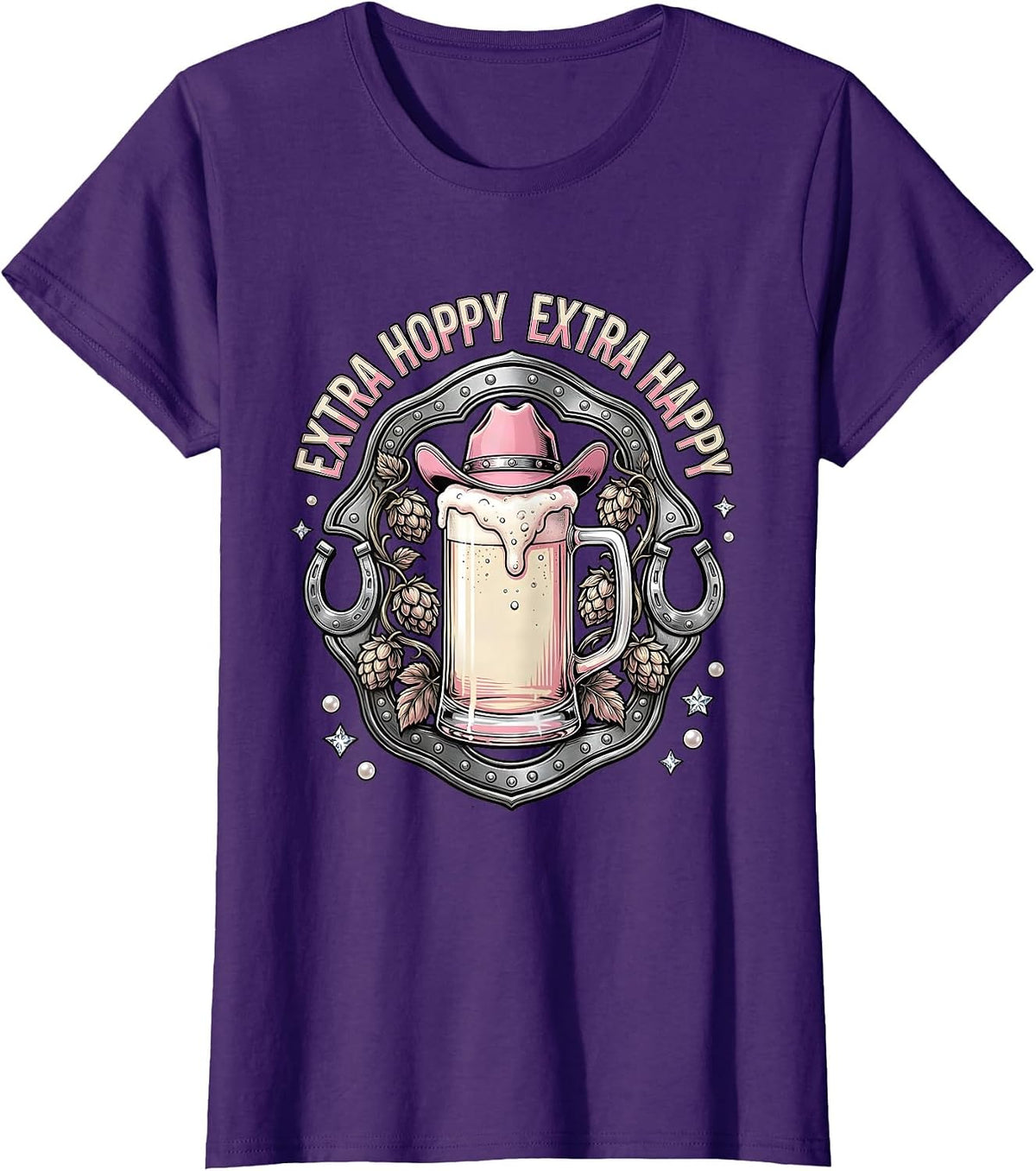Women's Extra Hoppy Extra Happy Beer Lover Design T-Shirt - Purple