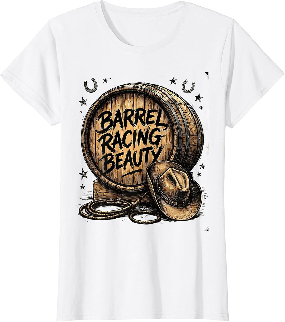 Barrel Racing Beauty Western Rodeo Design T-Shirt - White