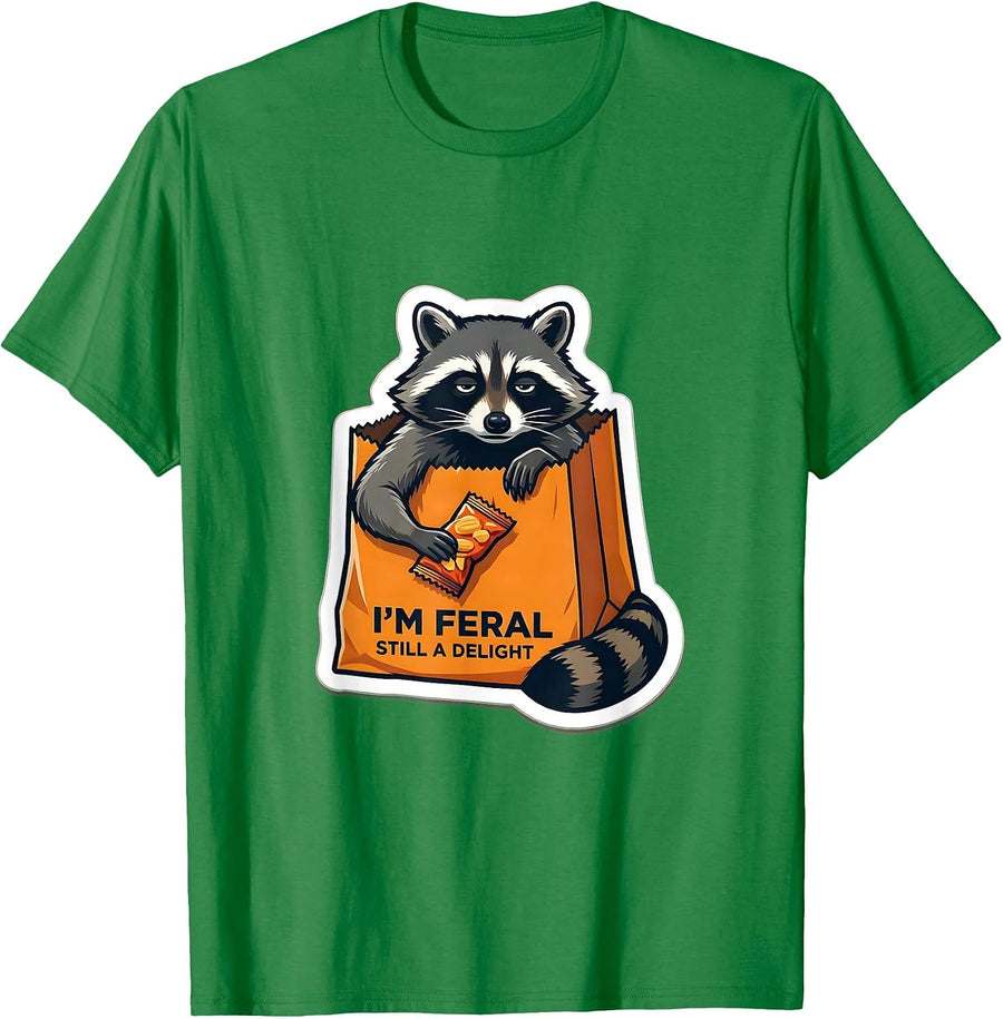 Men's I'm Feral Still A Delight Funny Raccoon Teacher Meme Humor T-Shirt - Kelly Green