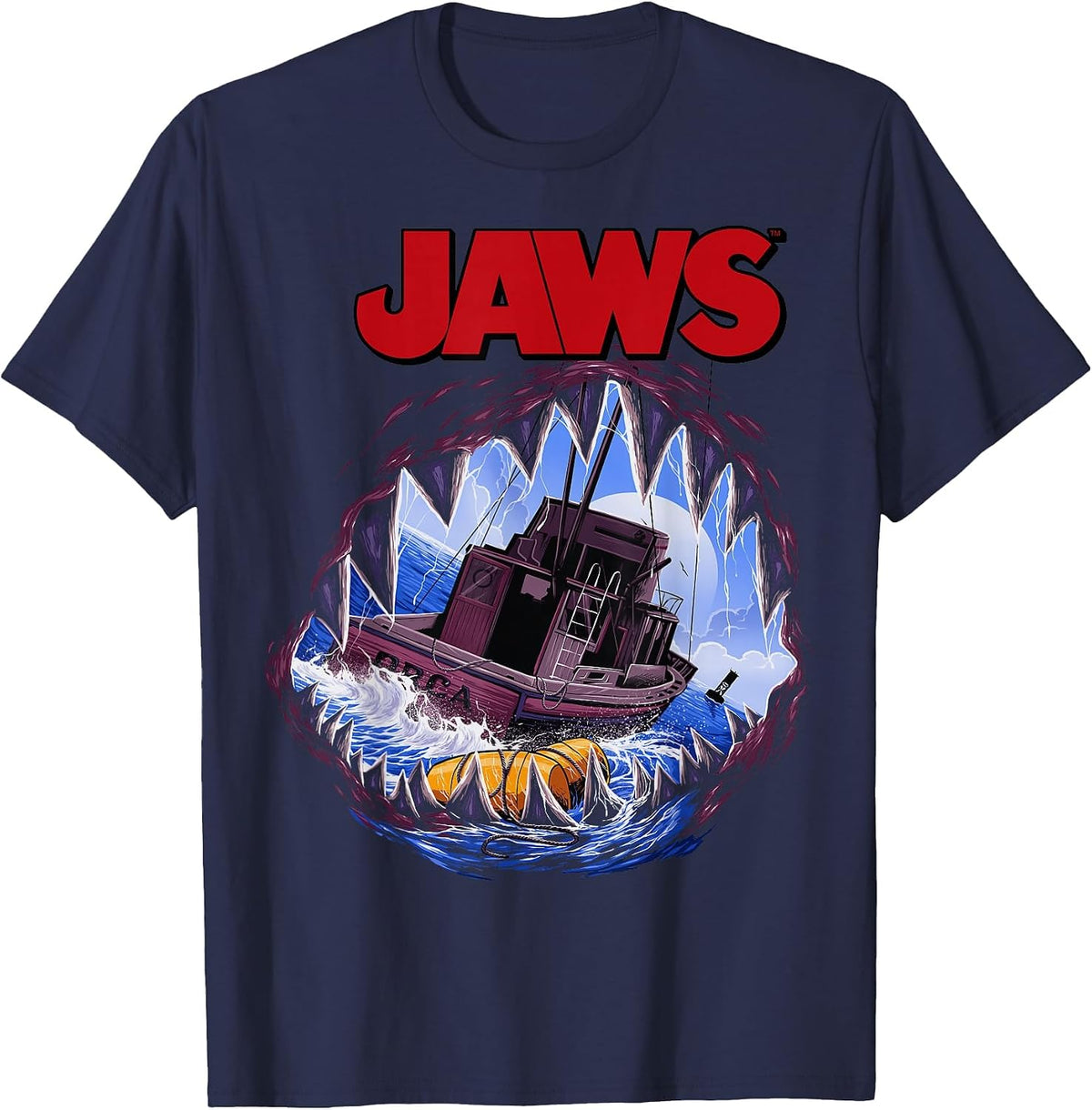 Jaws Mouth View of Orca Poster Style T-Shirt - Navy Blue