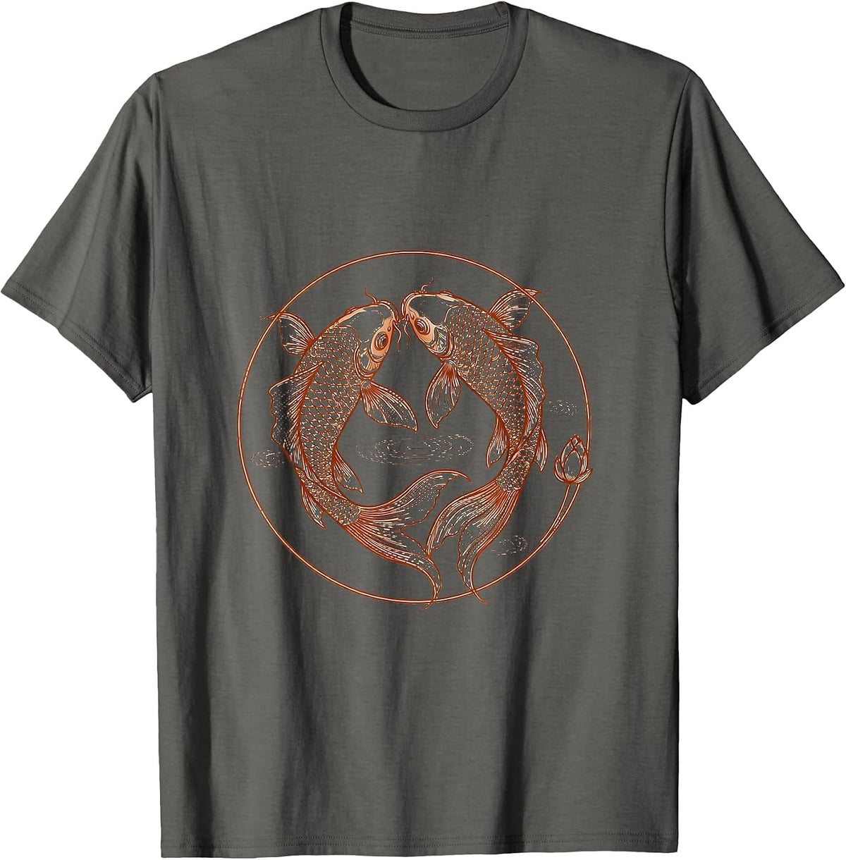 Men's Koi Fish Swirling Pond Illustration T-Shirt - Asphalt Grey