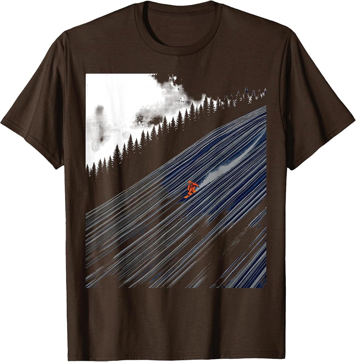 Men's Broad Corduroy Run Screenprint Skiing Snowboarding Humor T-Shirt - Brown