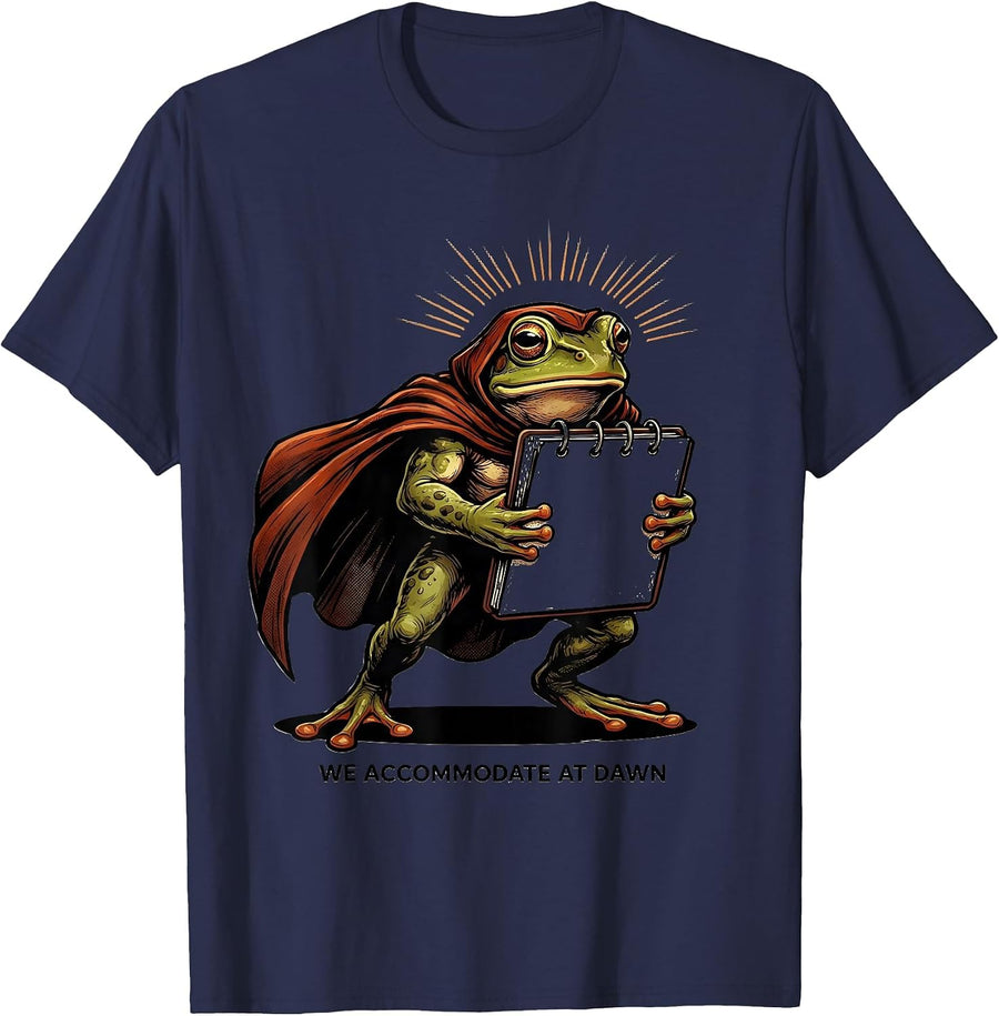 We Accommodate At Dawn Funny Teacher Frog Back to School T-Shirt - Navy Blue