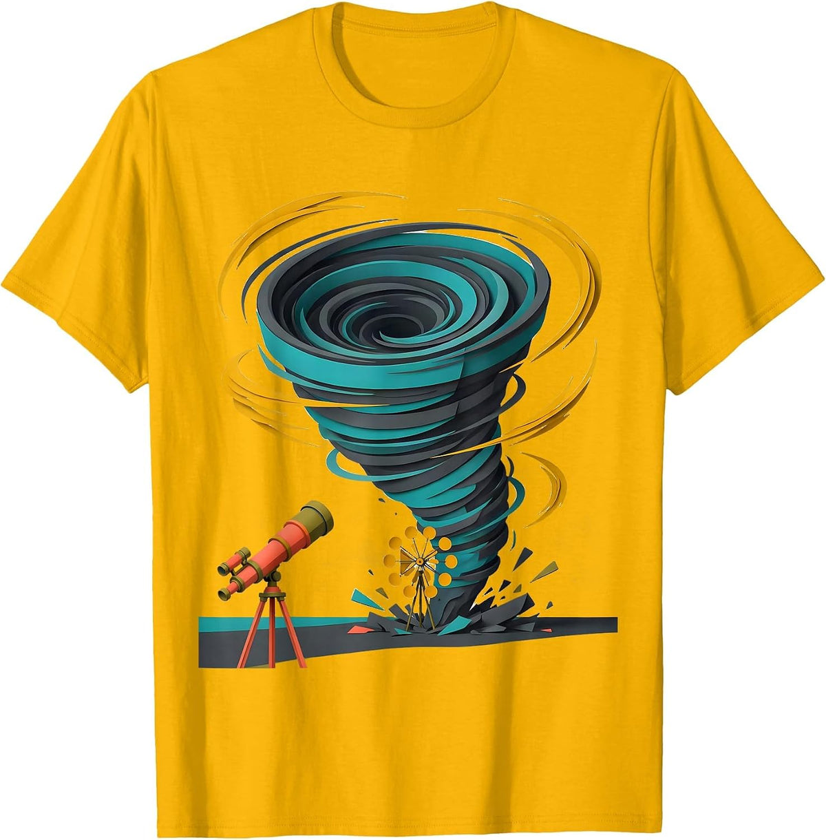 Men's Buoyant Tornado Funnel Midcentury Modern Meteorology Humor T-Shirt - Golden Yellow