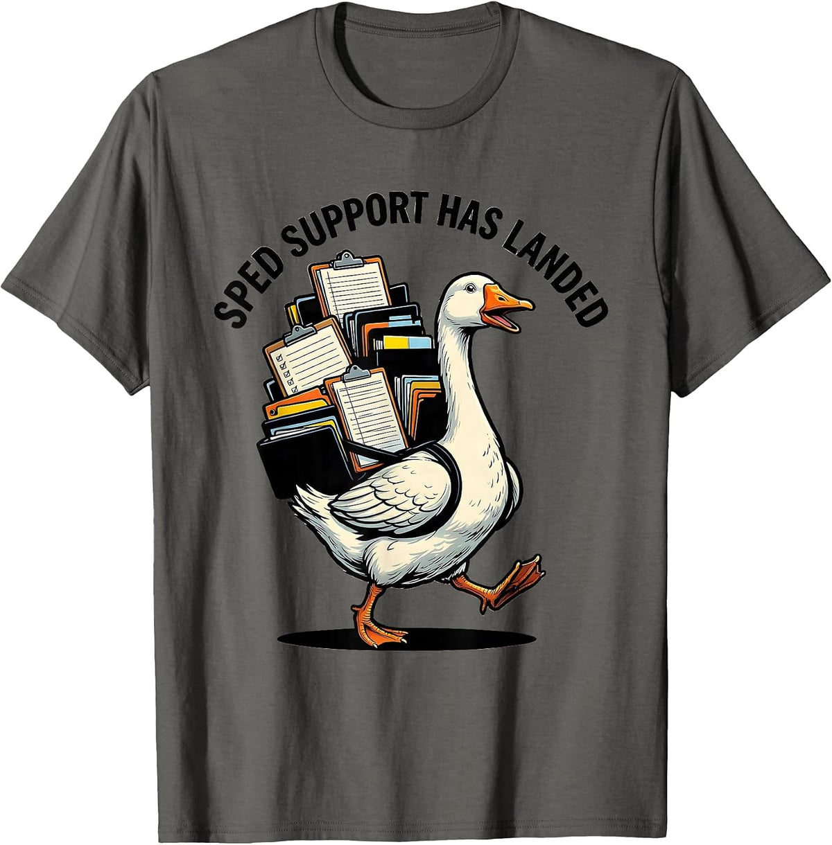SPED Support Has Landed Funny Special Education Teacher T-Shirt - Asphalt Grey