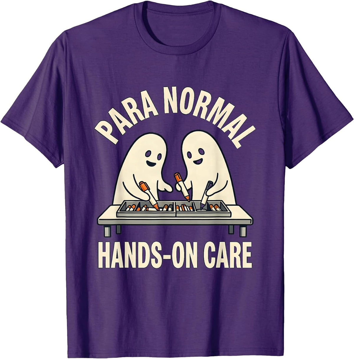 Para Normal Hands-On Care Funny Ghost Paraprofessional T-Shirt - Purple